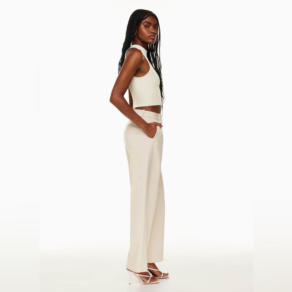 Aritzia Babaton Sculpt Knit Halter Top- Matte Pearl Cream Sleeveless Ribbed Tank - Picture 4 of 7